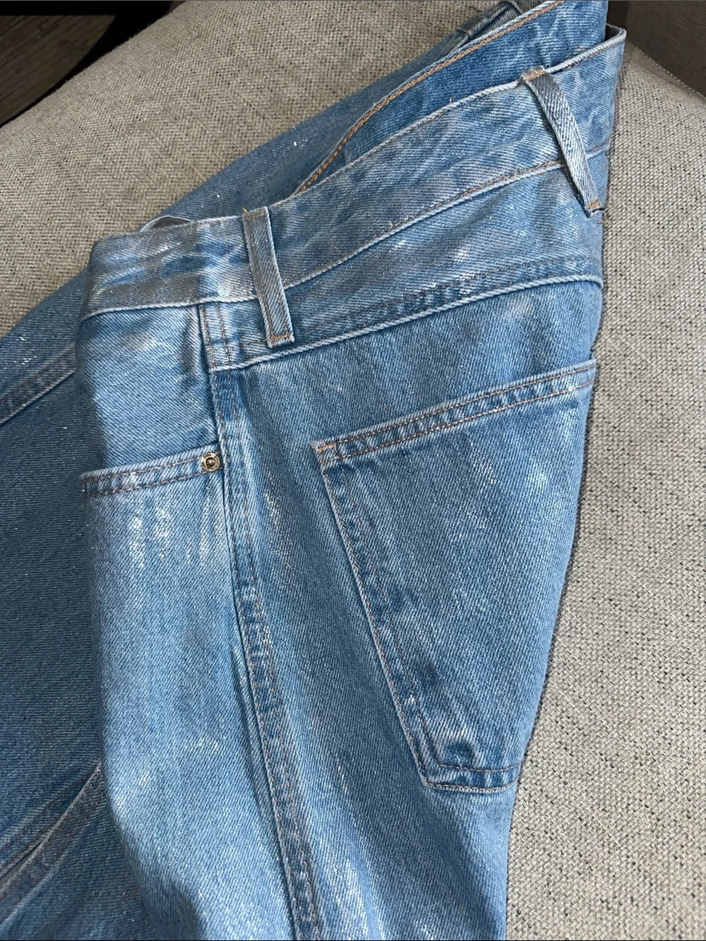 Zara 6045/017 Light Blue Denim Metallic Maxi Skirt with Front Slit